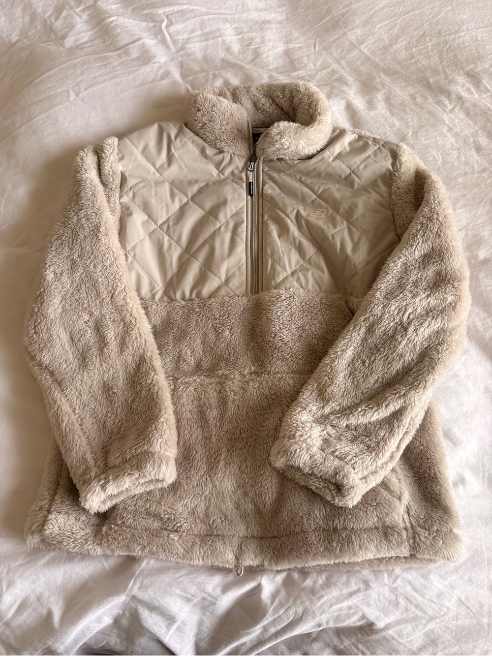 New Balance Beige Gray Sherpa Half Zip Pullover M